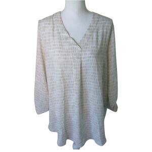 Apt. 9 Women's Long Sleeve Roll Tab Tan & Cream Color Shirt Size Large